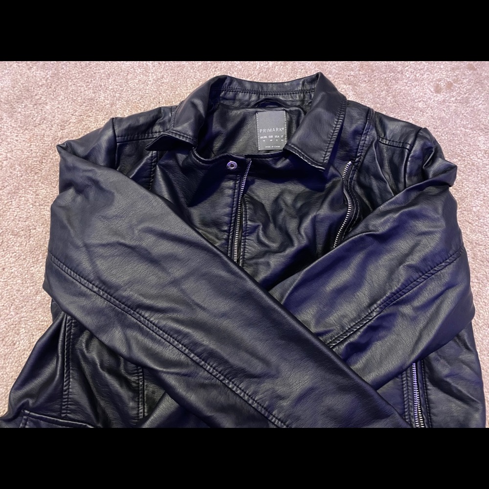 black faux leather jacket from primark!!